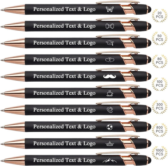 WNNNS Bulk Custom Pens Personalized with Name & Logo, Customized Engraved Pens, Black Ink Ballpoint with Stylus Tips, Office Employee Graduation Teacher Appreciation Gifts.