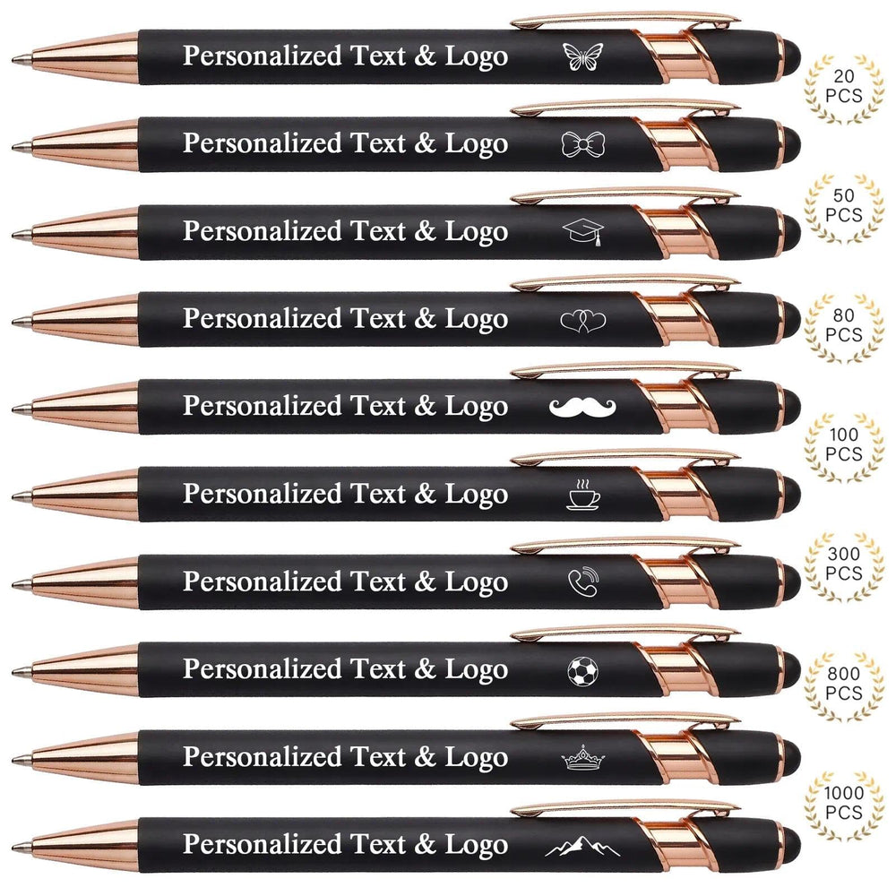 WNNNS Bulk Custom Pens Personalized with Name & Logo, Customized Engraved Pens, Black Ink Ballpoint with Stylus Tips, Office Employee Graduation Teacher Appreciation Gifts.