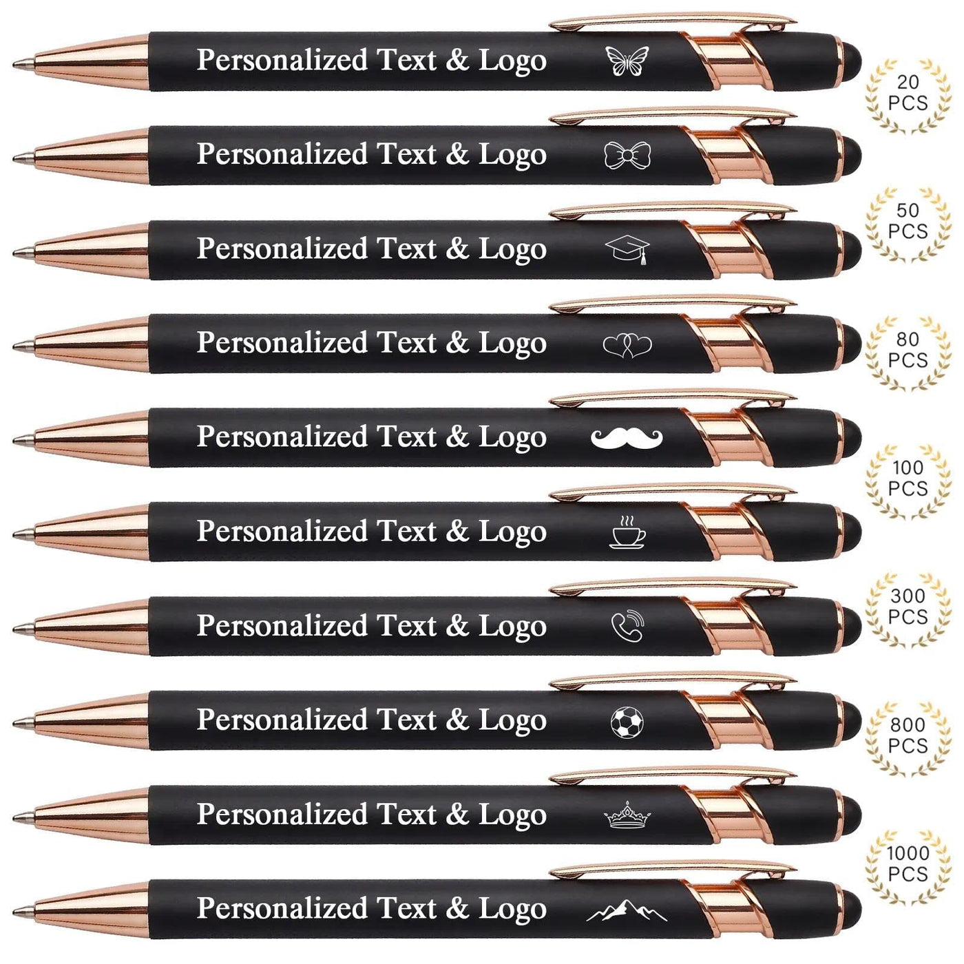 WNNNS Bulk Custom Pens Personalized with Name & Logo, Customized Engraved Pens, Black Ink Ballpoint with Stylus Tips, Office Employee Graduation Teacher Appreciation Gifts.