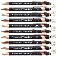 WNNNS Bulk Custom Pens Personalized with Name & Logo, Customized Engraved Pens, Black Ink Ballpoint with Stylus Tips, Office Employee Graduation Teacher Appreciation Gifts.