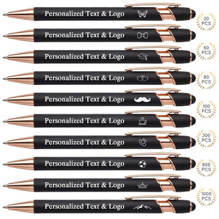 WNNNS Bulk Custom Pens Personalized with Name & Logo, Customized Engraved Pens, Black Ink Ballpoint with Stylus Tips, Office Employee Graduation Teacher Appreciation Gifts.