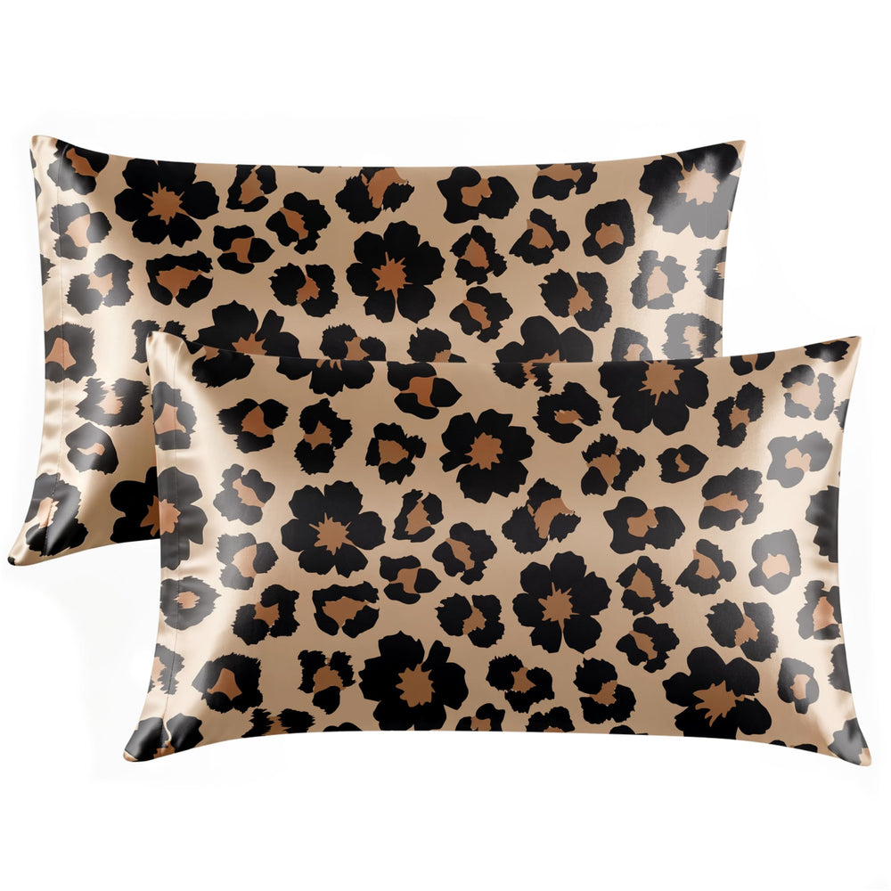 EXQ Home Silky Satin Pillowcase for Hair and Skin,Printed Pillow Cases Standard Size Set of 2 Satin Pillow Case 2 Pack with Envelope Closure(Ink Leaf, 20x26)