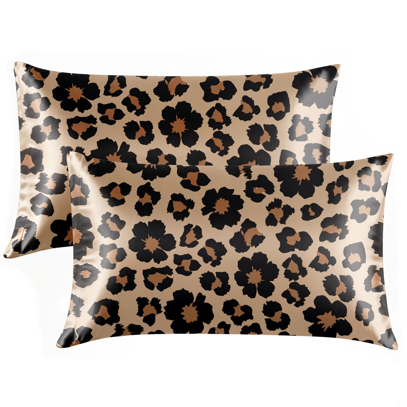 EXQ Home Silky Satin Pillowcase for Hair and Skin,Printed Pillow Cases Standard Size Set of 2 Satin Pillow Case 2 Pack with Envelope Closure(Ink Leaf, 20x26)
