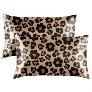 EXQ Home Silky Satin Pillowcase for Hair and Skin,Printed Pillow Cases Standard Size Set of 2 Satin Pillow Case 2 Pack with Envelope Closure(Ink Leaf, 20x26)
