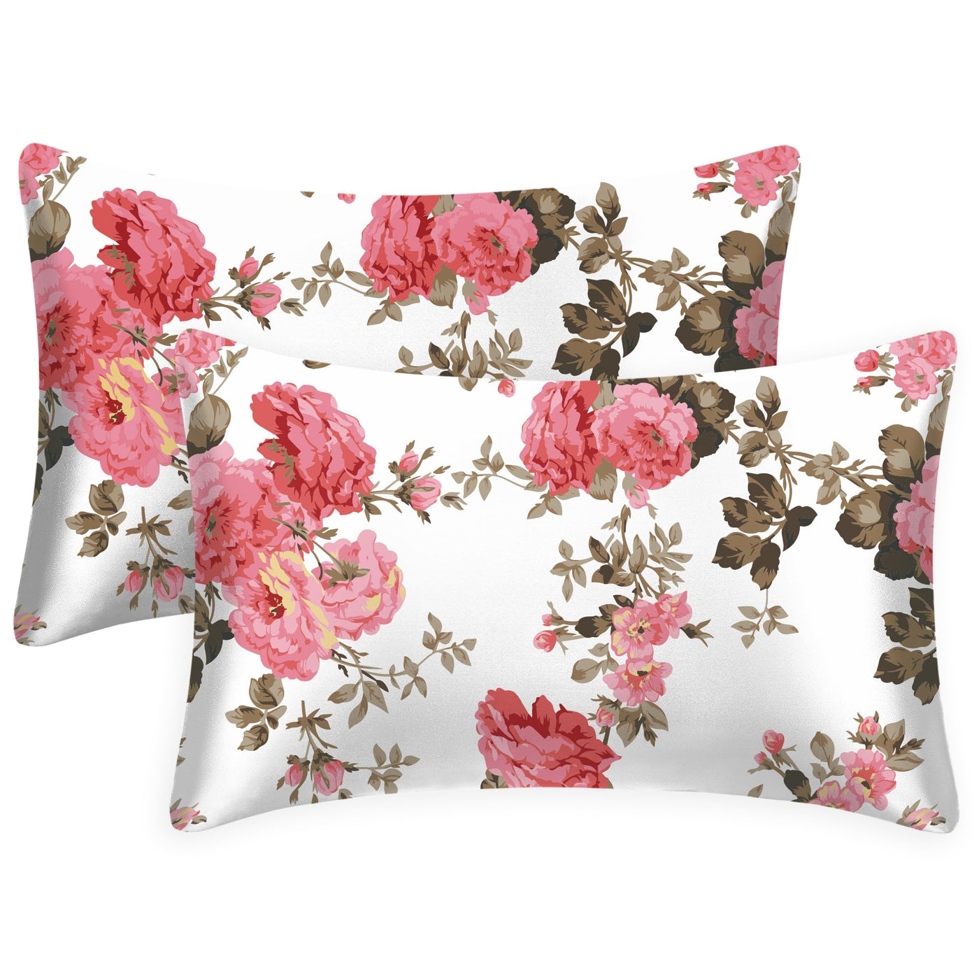 EXQ Home Silky Satin Pillowcase for Hair and Skin,Printed Pillow Cases Standard Size Set of 2 Satin Pillow Case 2 Pack with Envelope Closure(Ink Leaf, 20x26)