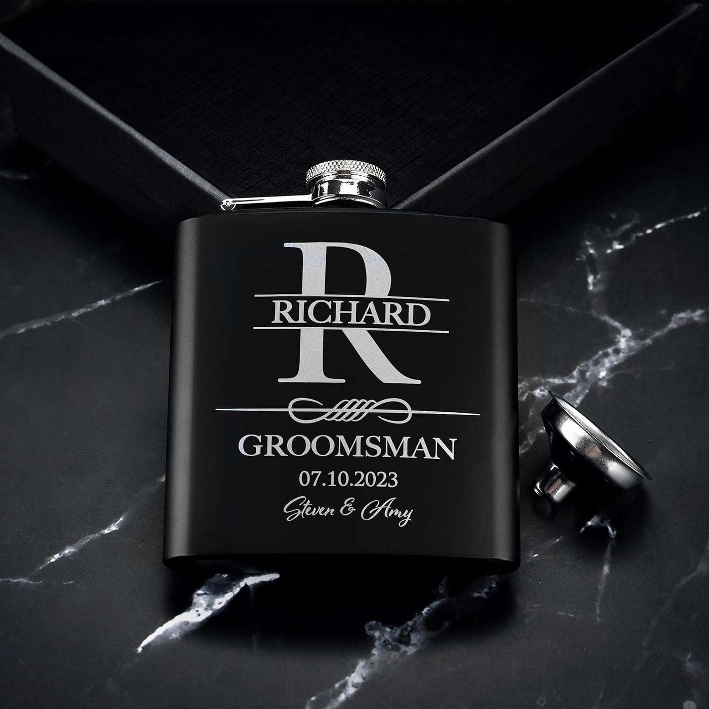 Set of 6, Groomsmen Gifts for Wedding | Personalized Groomsmen Flasks w/Optional Gift Box, Bachelor Party Team, 6 oz. Custom Engraved Hip Flasks for Best Man and Groomsman Proposal #3, Stainless Steel