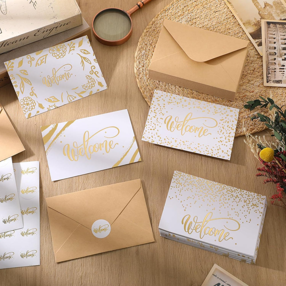Fumete 48 Sets Welcome Cards Bulk with Kraft Envelopes and Stickers for Guest Employee Greeting Cards Assorted Paper for Birthday Business Wedding New Home Baby Shower(White)