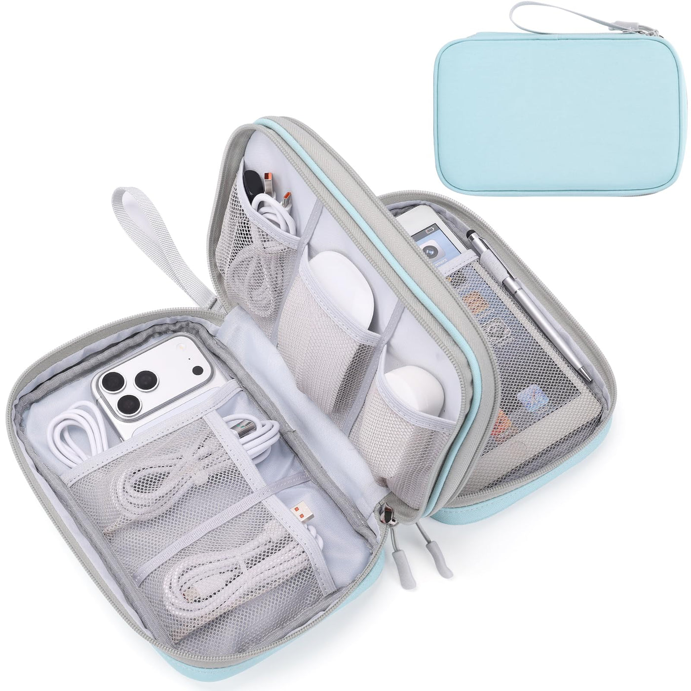FYY Travel Cable Organizer Pouch Electronic Accessories Carry Case Portable Waterproof Double Layers All-in-One Storage Bag for Cord, Charger, Phone, Earphone Black
