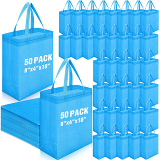 Windyun 50 Pcs Reusable Tote Bag Bulk 8 x 4 x 10 Inch Non Woven Shopping Bag with Handle Reusable Portable Grocery Gift Tote (Black)