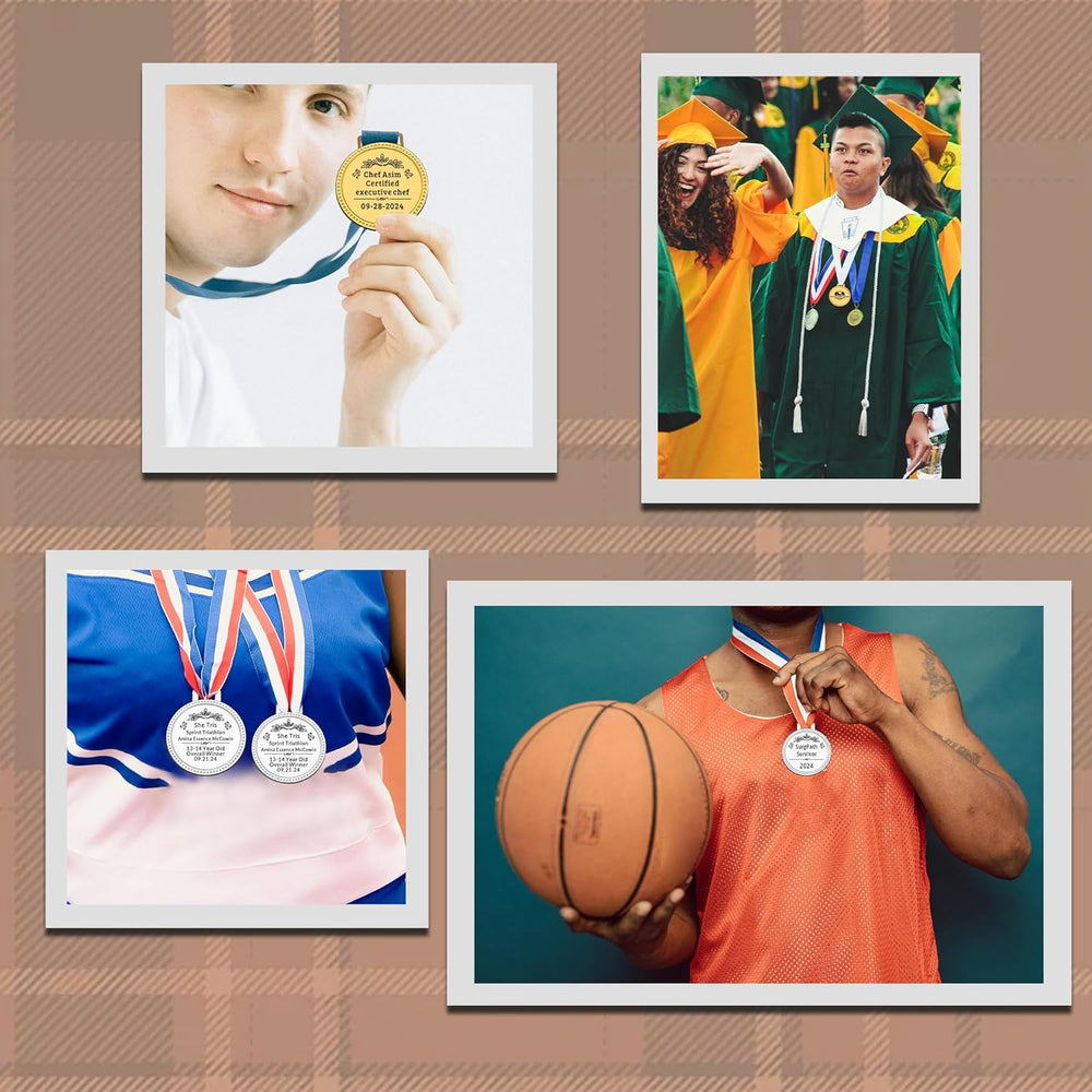 Custom Medals for Awards with Logo Text Make Your Own Medals for Kids Adults Personalized Medals for School Sports Office Team Rewards Party Favors Customized Medallions with Neck Ribbon