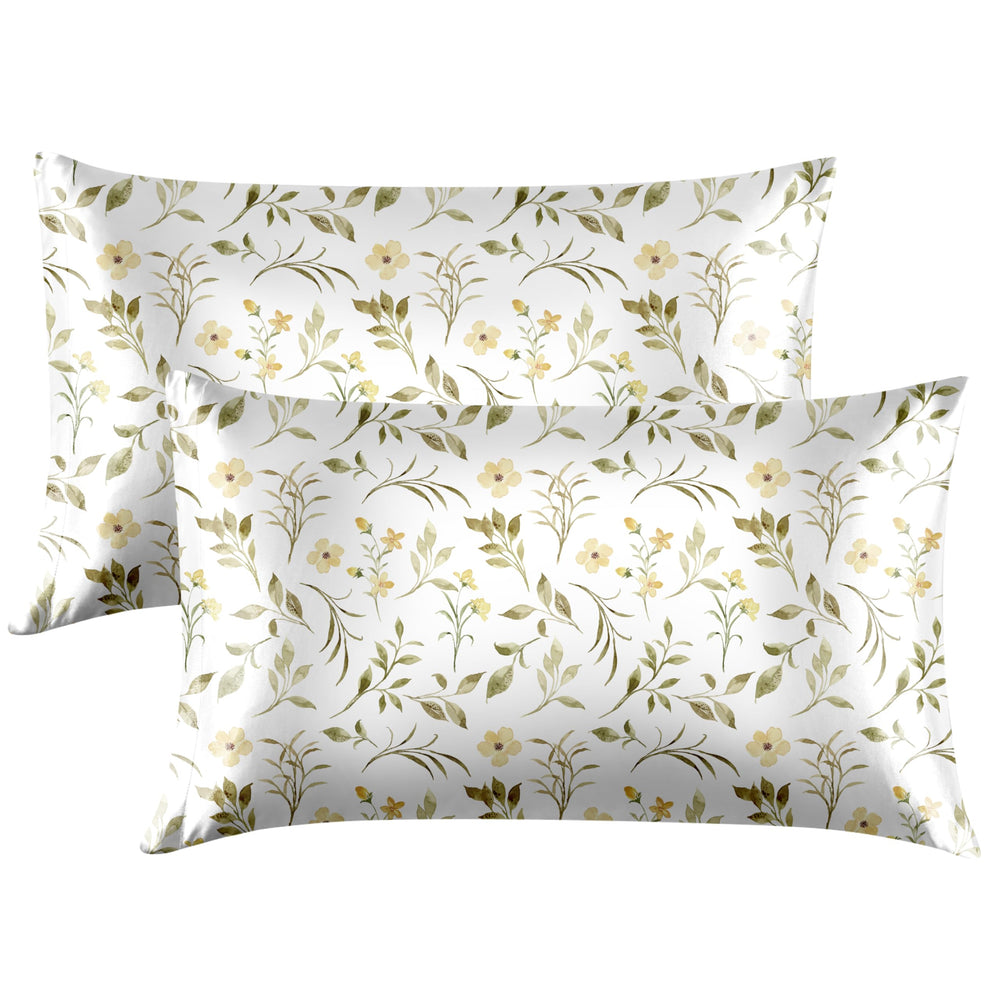EXQ Home Silky Satin Pillowcase for Hair and Skin,Printed Pillow Cases Standard Size Set of 2 Satin Pillow Case 2 Pack with Envelope Closure(Ink Leaf, 20x26)