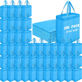 Windyun 50 Pcs Reusable Tote Bag Bulk 8 x 4 x 10 Inch Non Woven Shopping Bag with Handle Reusable Portable Grocery Gift Tote (Black)