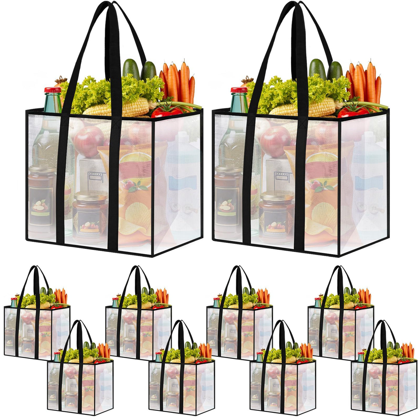 4 Pack Reusable Grocery Bags, Heavy-Duty Shopping Bags with Sturdy Handles, Water-Resistant & Foldable Organizer, Shopping Bags for Groceries, Market, Car Trunk, Multi-Purpose, 33L
