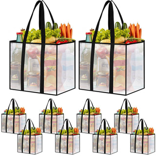 4 Pack Reusable Grocery Bags, Heavy-Duty Shopping Bags with Sturdy Handles, Water-Resistant & Foldable Organizer, Shopping Bags for Groceries, Market, Car Trunk, Multi-Purpose, 33L