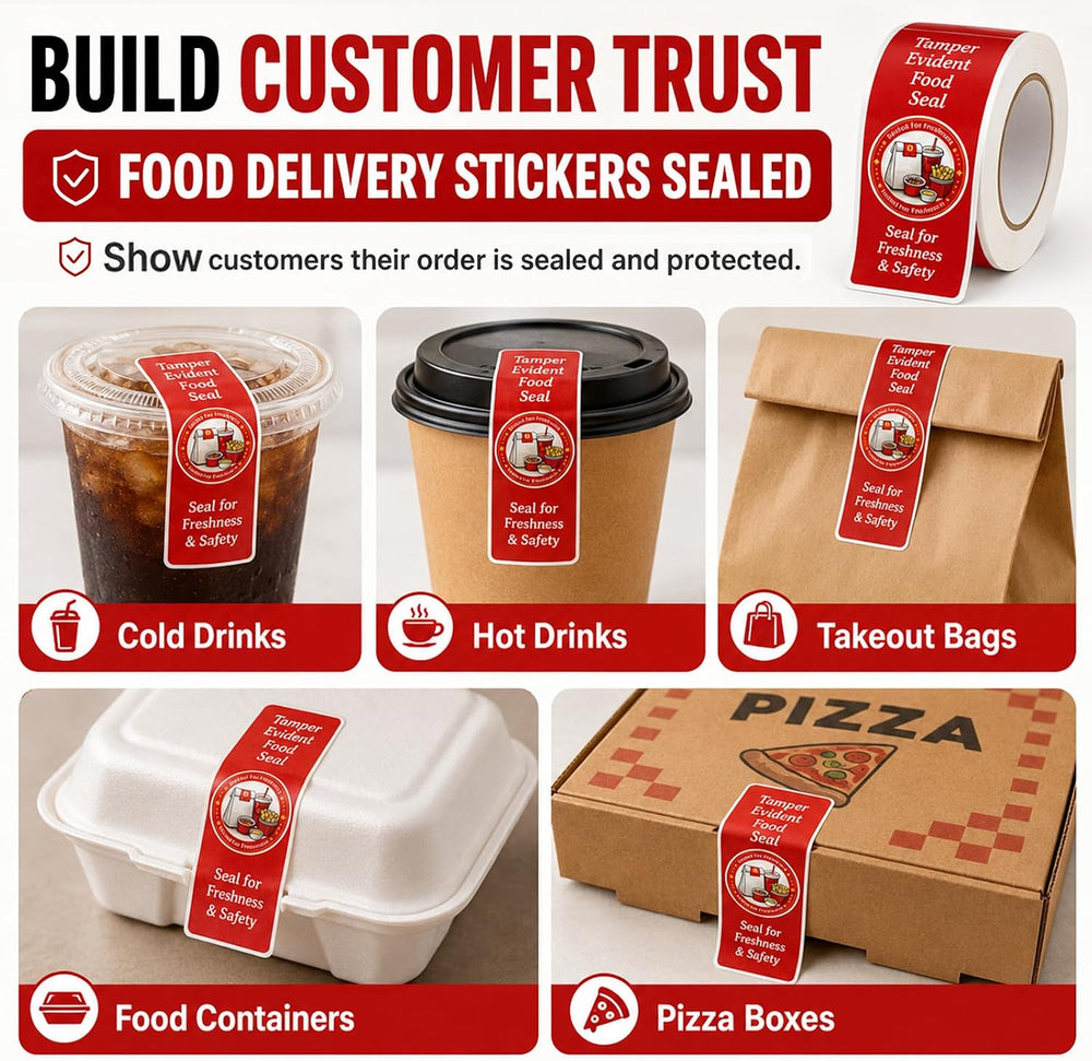 1000-Pack Tamper Proof Stickers, 1.5in x 6in Strong Adhesive Food Delivery Evident Stickers Sealed for Tamper Detection, Easily Use Labels Tapes for Boxes, Cups, Coffee, Envelopes, Documents
