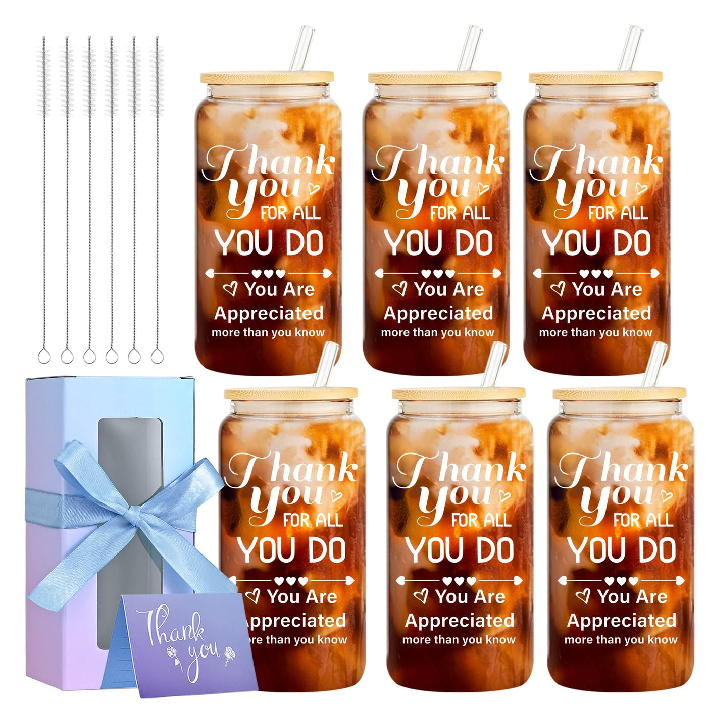 12 Set Employee Appreciation Gifts Bulk, Personalized Inspirational Thank You Gifts for Graduation Season Coworker 16 oz Can Shaped Beer Glass Cups, Gift Box & Card for Team Women Men Teacher