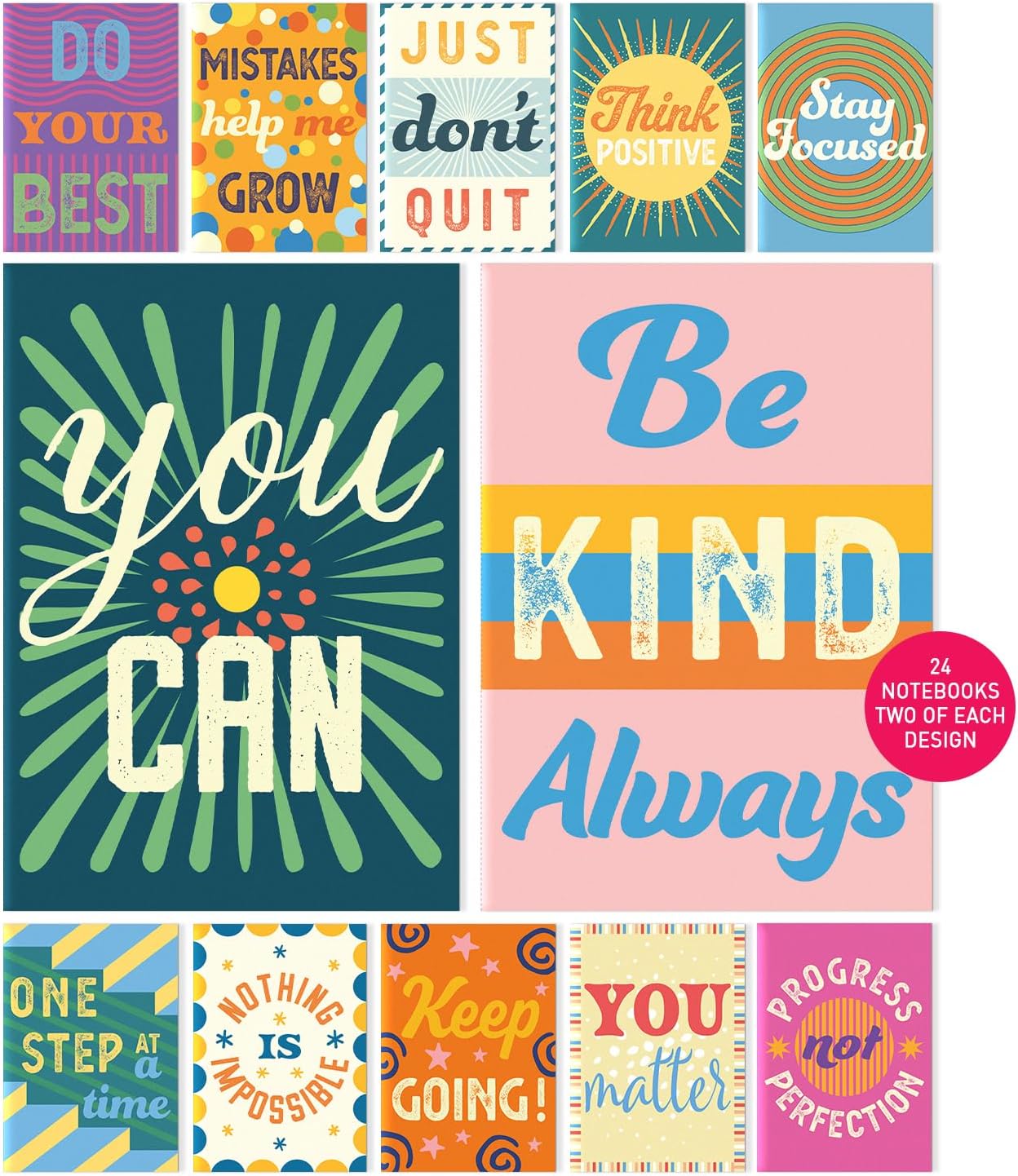 S&O Motivational Mini Notebooks Bulk Set w/ Unique Messages, 24 Inspirational journals for Kids -small pads, Tiny Journals for Children Set, Mini Decor Diaries Pack - 44 pages, 3.5” x 5”