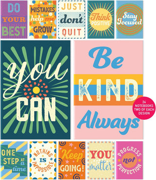 S&O Motivational Mini Notebooks Bulk Set w/ Unique Messages, 24 Inspirational journals for Kids -small pads, Tiny Journals for Children Set, Mini Decor Diaries Pack - 44 pages, 3.5” x 5”