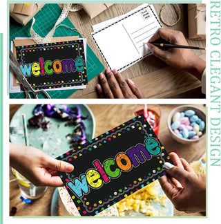 Qeeenar 100 Pcs Welcome Postcards Stamps Bulk Welcome Greeting Cards Gift(Chalkboard)