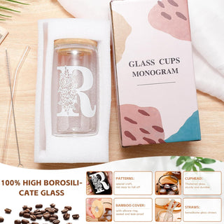 DWTS DANWEITESI Birthday Gifts for Women: Initial Glass Cup as Office Graduation Memorial Holiday Personalized Gifts - for Teacher Employee Nurse Coworkers Bridesmaid Bride - R Aesthetic Cup