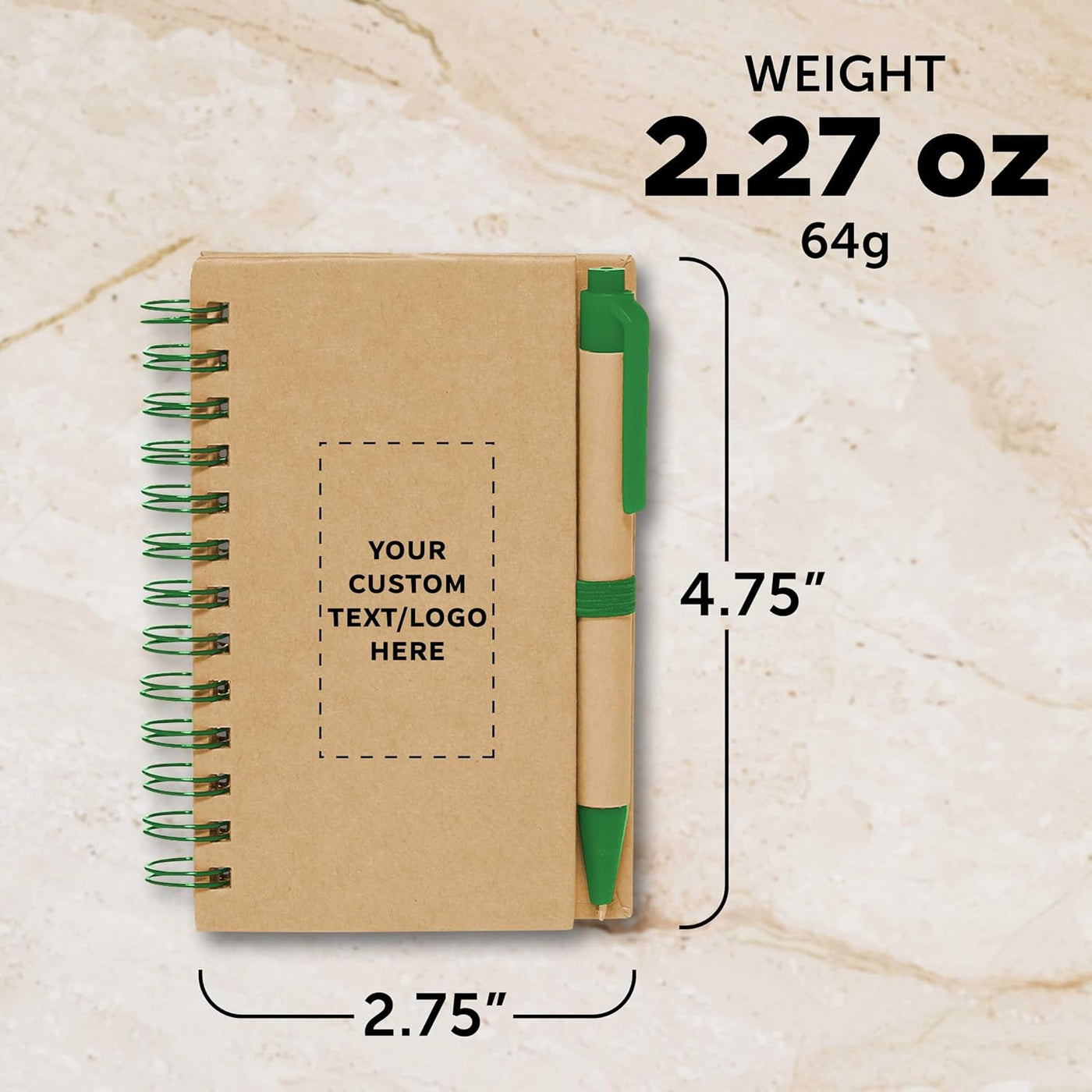 DISCOUNT PROMOS Custom Mini Spiral Notebooks with Black Ink Pens Set of 10/50/100, Personalized Bulk Pack - Perfect for School, Office, Business, Home - Green