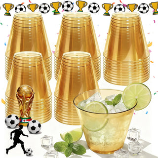 9 oz Clear Plastic Cups Green Plastic Disposable Cups for Cocktail 50 Pack Fancy Cocktail Cup for Party Stemless Wine Glasses for Wedding Graduation Birthday World Cup