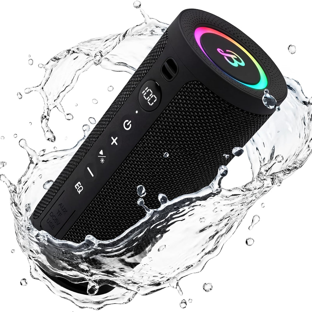 BassBloom Roar 3 Portable Bluetooth Speaker,20W Powerful Sound with JIKE Bass,IPX6 Waterproof,24H Playtime,Bluetooth 5.4,RGB Lights,Wireless TWS Pairing,Outdoor for Camping and Beach (Black)