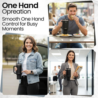 40oz Tumbler with Handle and Straw Insulated Stainless Steel Travel Mug Vacuum Double Wall Coffee Cup Leak Resistant Lid BPA-Free Cup Holder Friendly for Hot & Cold Drinks, Black