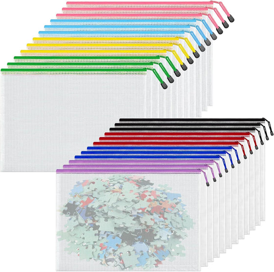 Mesh Zipper Pouch Bags, A4 Letter Size, 24 Pack 8 Colors Mesh Bags, Waterproof Document Zipper Pouches for Office School Supplies, Toys, Cosmetics Travel Storage(13''×9.5'')