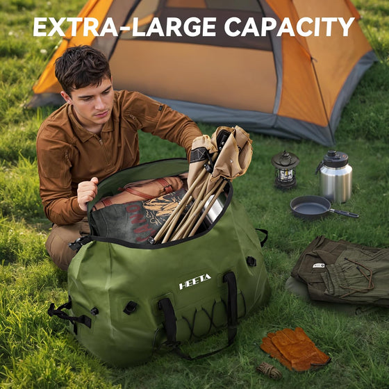 HEETA Waterproof Duffel Bag Motorcycle Dry Bag Backpack, 60L/80L Extra Large Rolltop Travel Duffle Bags with Straps & Handles for Kayaking Rafting Boating Canoeing Camping Gym Beach Cruise Ship - hover image