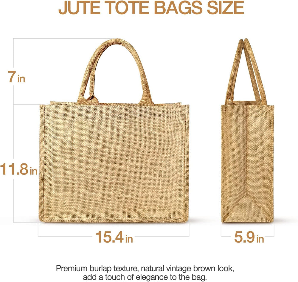 Jute Tote Bags, Burlap Bags with Laminated Interior and Soft Handles