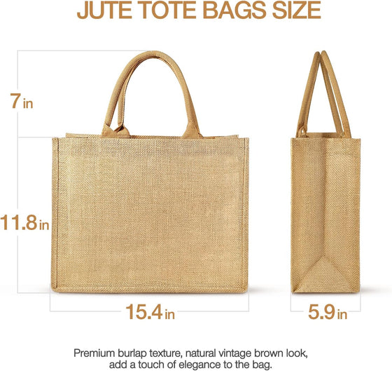 Jute Tote Bags, Burlap Bags with Laminated Interior and Soft Handles - hover image