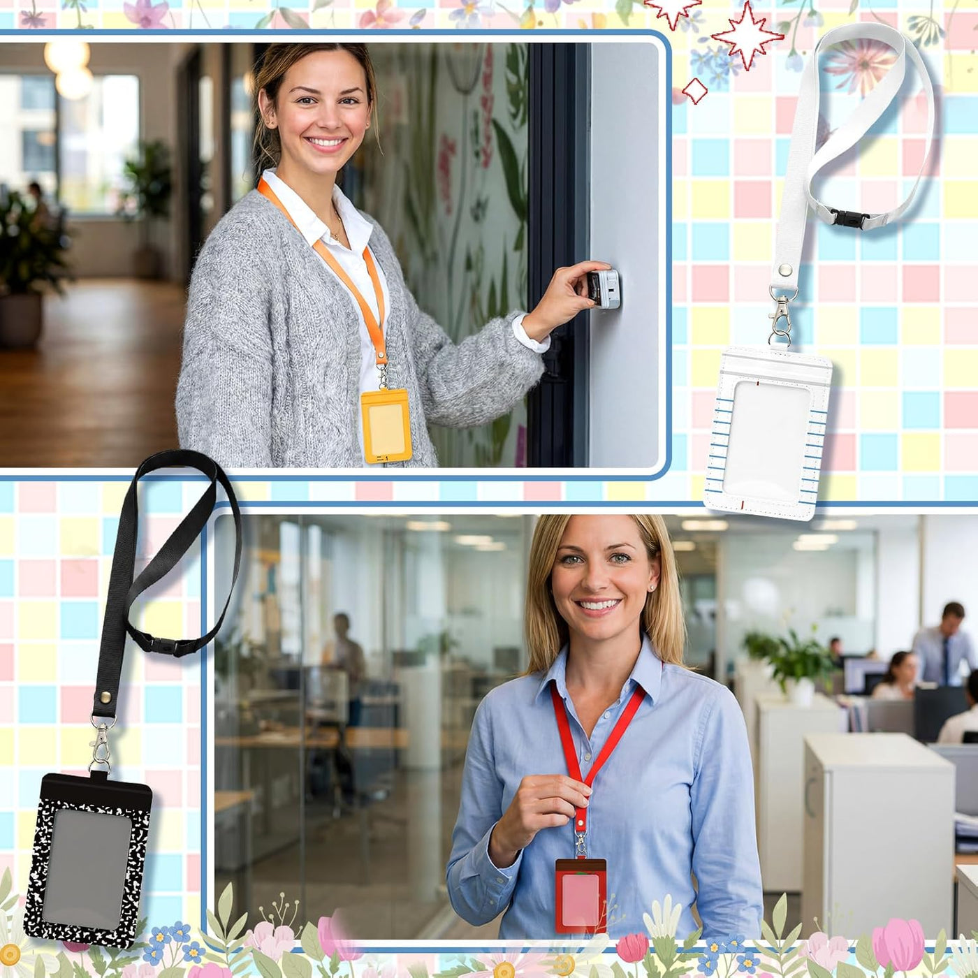 Harloon 6 Pcs Teacher ID Badge Holder with Lanyard Back to School Teacher Gifts Bulk PU Cute Composition Notebook Pencil Crayon Apple ID Badge Holder for First Day of School Stuff Office Gifts Decor