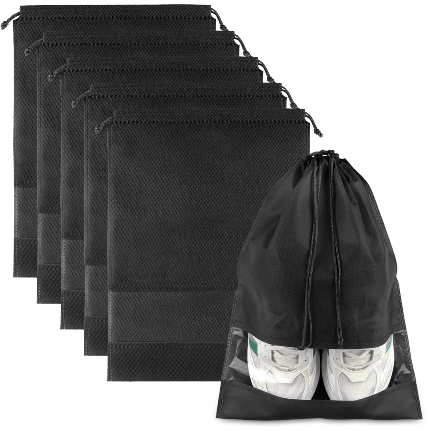 COIDEA, Waterproof Travel Drawstring Shoe Bags for Packing, Storage, Travel Essentials for Men and Women, 15.7 x 11.8 inches, Clear, 5 pieces
