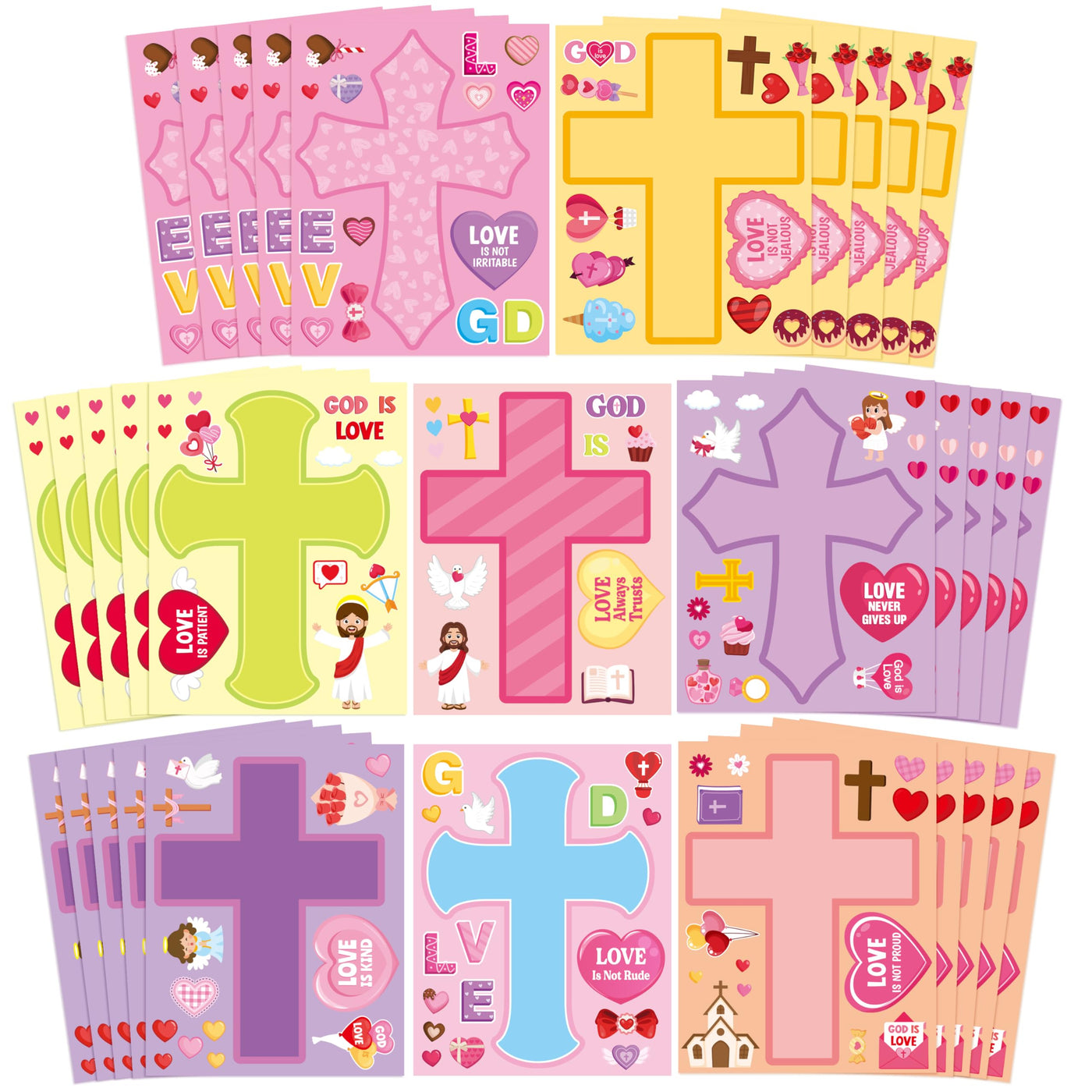 CY2SIDE Mothers Cross Stickers Sheet - 40PCS Make A Best Mom Cross Face Sticker with Heart Flower for Kid, DIY Religious Gift Craft Sticker Game Party Favor for Christian Sunday School Home Project