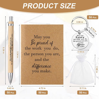 Kosiz 50 Sets Employee Appreciation Gifts Bulk Thank You Notebooks Bamboo Pens Keychains Social Worker Appreciation Gifts for Coworkers Staff Employee Students
