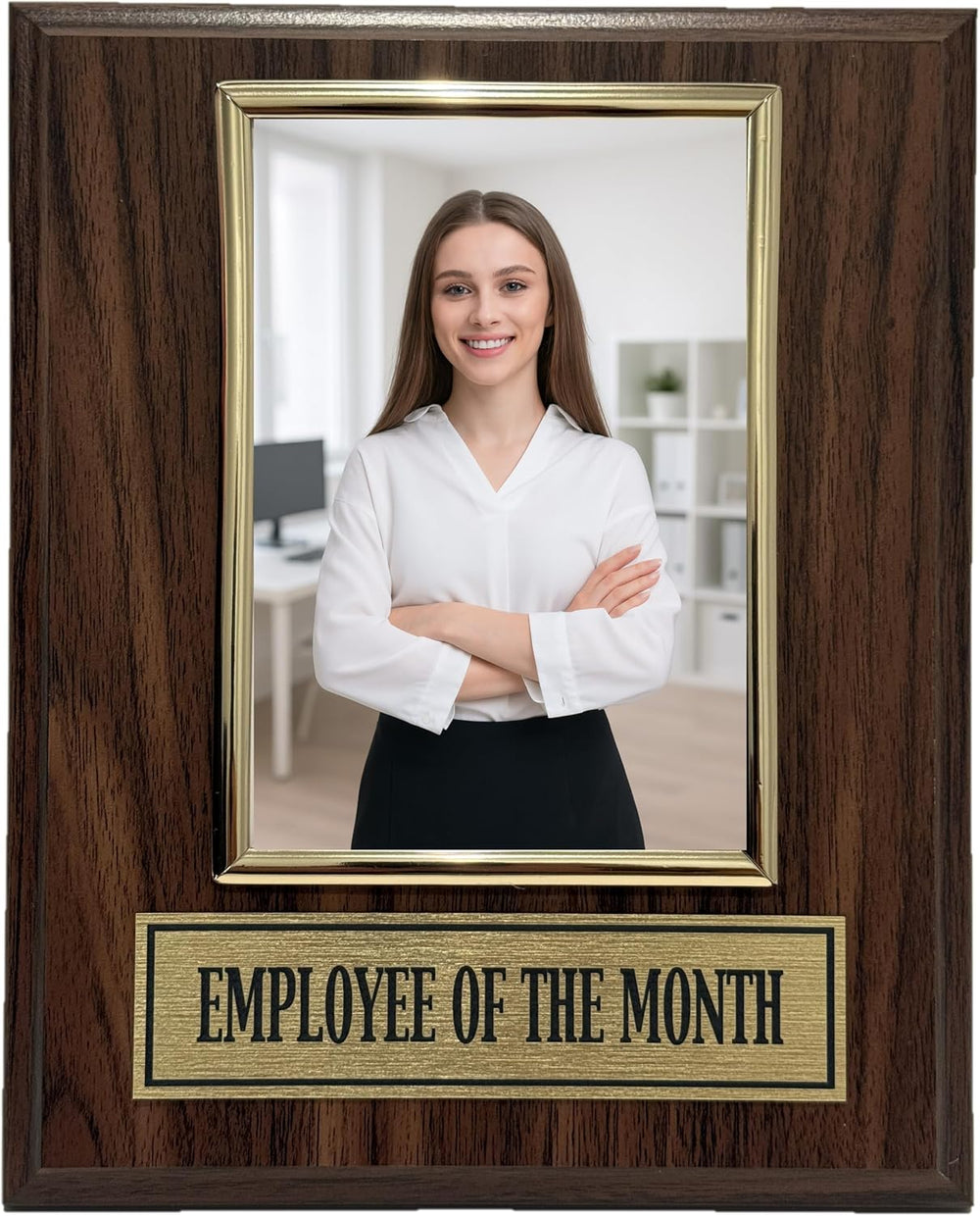 Employee of The Month Award Plaque and Bonus Magnet! 8x10 Picture Plaque Holds a 4x6 Photo. Employee Appreciation Award. Walnut Finish