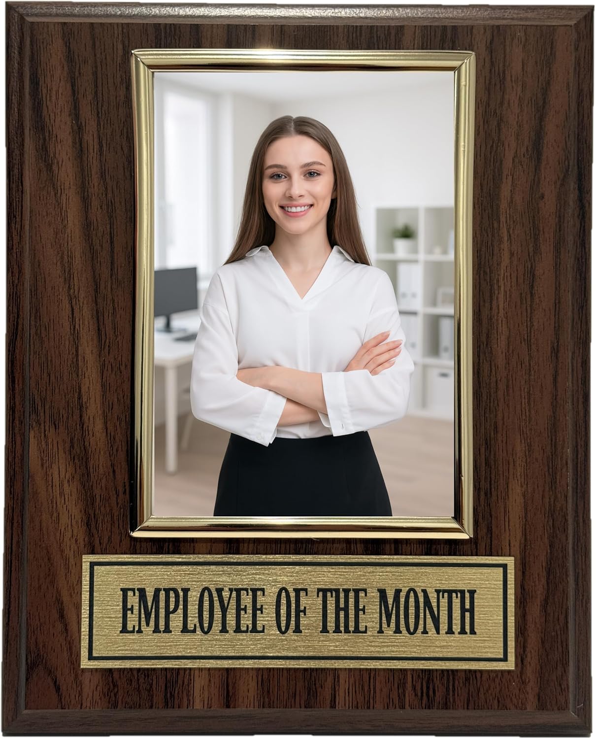 Employee of The Month Award Plaque and Bonus Magnet! 8x10 Picture Plaque Holds a 4x6 Photo. Employee Appreciation Award. Walnut Finish
