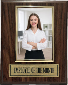 Employee of The Month Award Plaque and Bonus Magnet! 8x10 Picture Plaque Holds a 4x6 Photo. Employee Appreciation Award. Walnut Finish