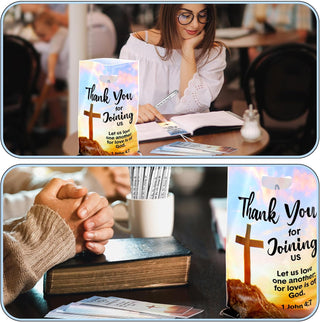 Supervitae 108 Pcs/36 Sets Church Welcome Gift Pockets Bulk Church Visitor Gifts 36 Religious Brochure Bags with Handle 36 Thank You for Joining Us Ballpoint Pen 36 Bookmark for Christian Supplies