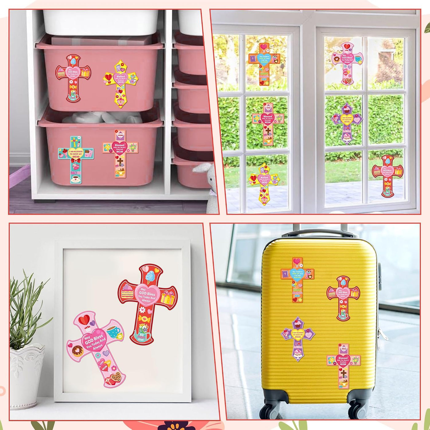 CY2SIDE Mothers Cross Stickers Sheet - 40PCS Make A Best Mom Cross Face Sticker with Heart Flower for Kid, DIY Religious Gift Craft Sticker Game Party Favor for Christian Sunday School Home Project