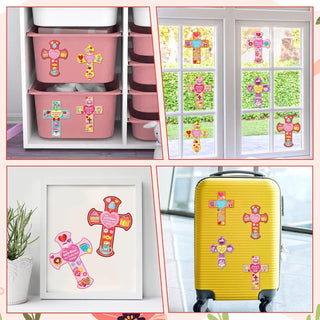 CY2SIDE Mothers Cross Stickers Sheet - 40PCS Make A Best Mom Cross Face Sticker with Heart Flower for Kid, DIY Religious Gift Craft Sticker Game Party Favor for Christian Sunday School Home Project