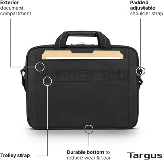 Targus 15-16 Inch Slim Lightweight Laptop Briefcase, Black - Messenger and Shoulder Bag with Padded Compartment and Trolley Strap for 16" Laptops (TCT027US)
