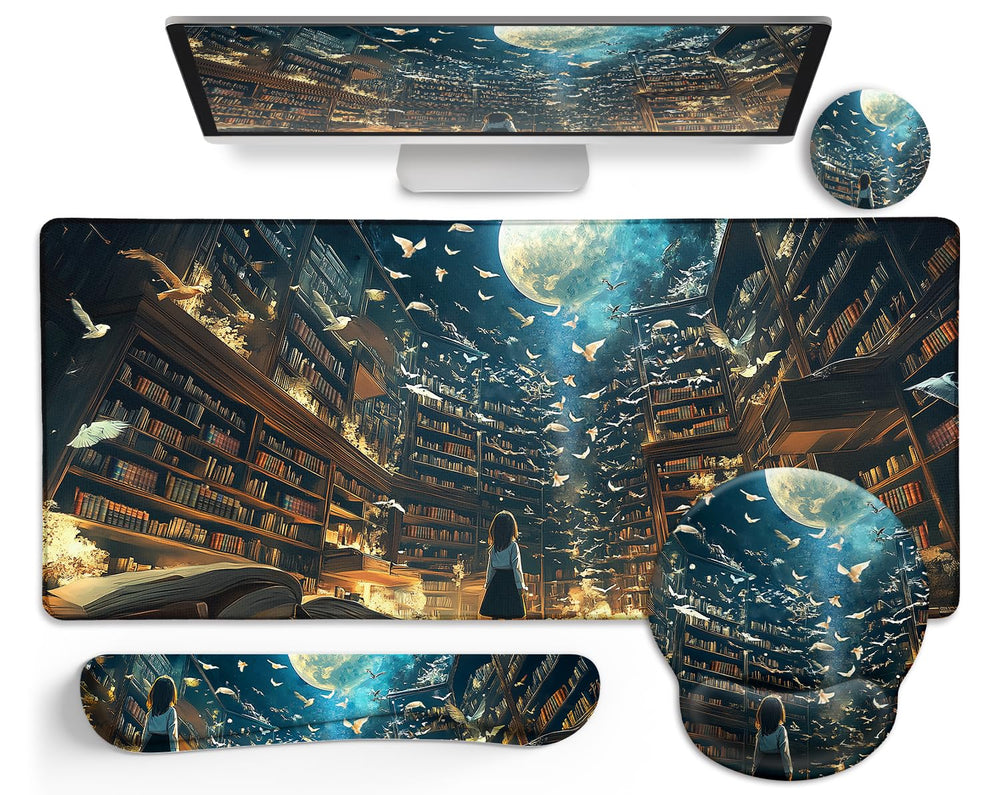 LIMKRIAN Desk Mat Set, Large Gaming Mouse Pad with Wrist Rest, Ergonomic Mouse Pad Keyboard Mat Wrist Support, Cup Coaster, Home Office Desk Accessories Decor Supplies, Funny Black Cat