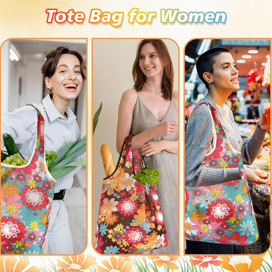 MIAHART Reusable Grocery Bags Foldable Groceries Shopping Bags Foldable Cute Tote Bags Fashion Bags Waterproof Nylon Grocery Bags (Flower Style) - hover image
