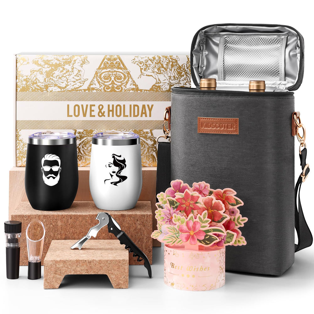 Mr and Mrs Gifts for Couples, Wedding Anniversary Set with Custom Wine Tumblers & Tote, Wine Lovers Gifts for Him Her, Birthday, Mothers Day, Vow Renewal (Great Day-Have a Nice Day)