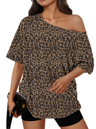 Trendy Queen Womens Off the Shoulder Tops Oversized Summer Spring T-Shirts 2026