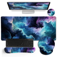 LIMKRIAN Desk Mat Set, Large Gaming Mouse Pad with Wrist Rest, Ergonomic Mouse Pad Keyboard Mat Wrist Support, Cup Coaster, Home Office Desk Accessories Decor Supplies, Funny Black Cat