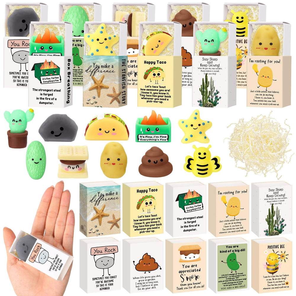 Wettarn 75 Sets Appreciation Gifts Cute Stress Balls with Support Boxes Bulk Party Favors for Employee Coworker Team Group Stuffers Office Prizes Positive Desk Decor