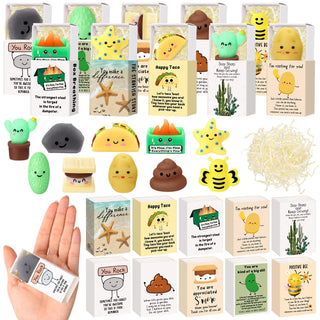 Wettarn 75 Sets Appreciation Gifts Cute Stress Balls with Support Boxes Bulk Party Favors for Employee Coworker Team Group Stuffers Office Prizes Positive Desk Decor